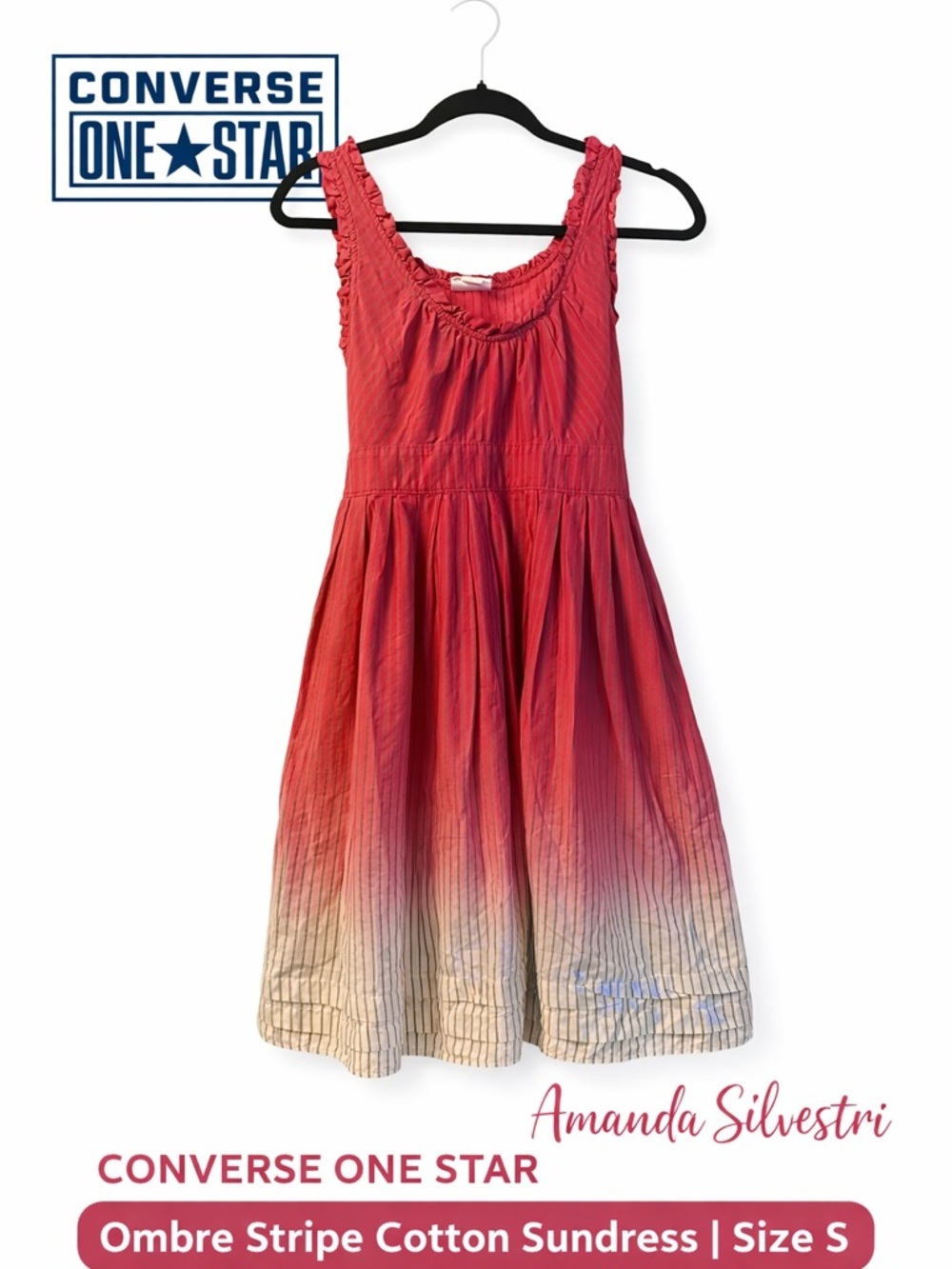 Converse One Star Ombre Sundress Size S Pink Stripe Tie Back Cotton Summer Dress